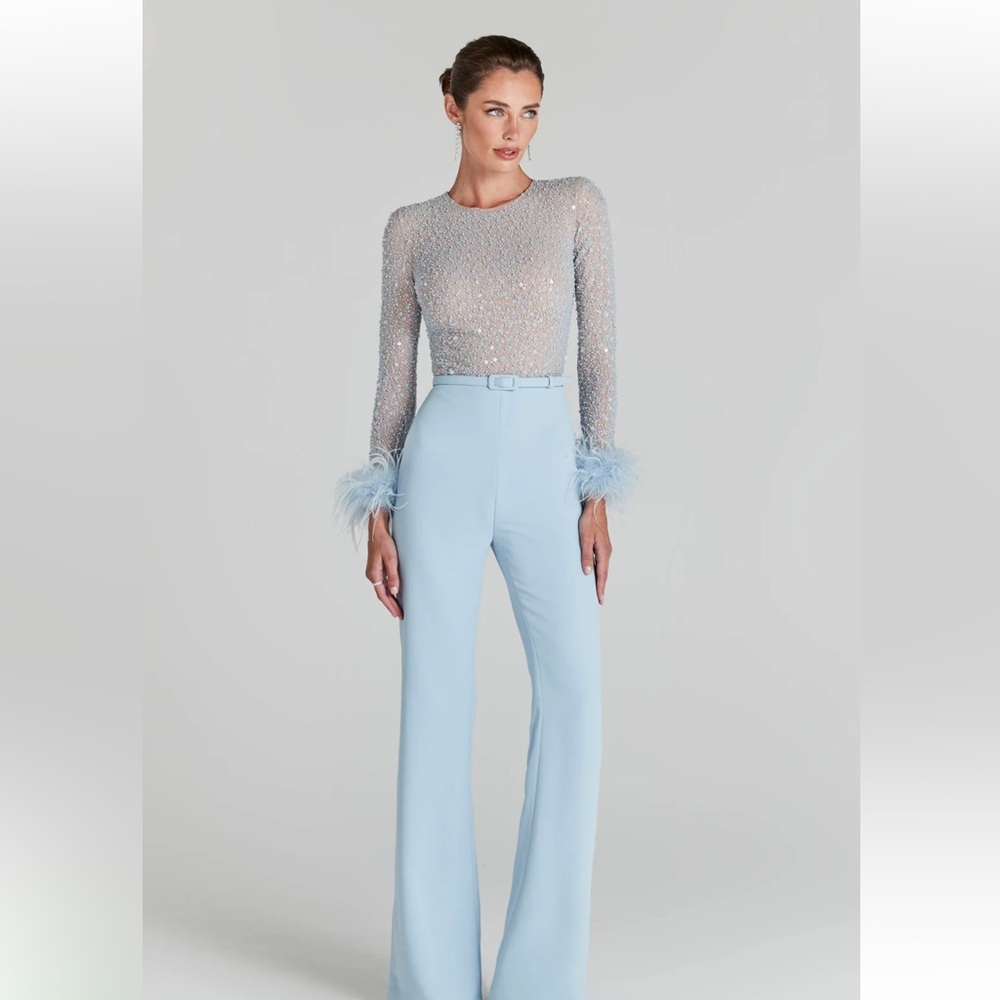 NADINE MERABI Light Blue Flare Jumpsuit - Picture 2 of 4